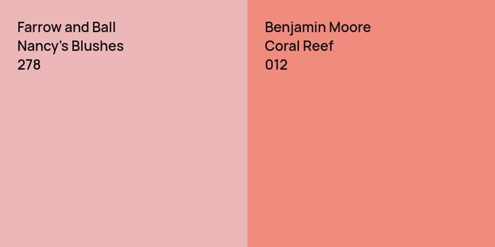 Farrow and Ball Nancy's Blushes vs. Benjamin Moore Coral Reef