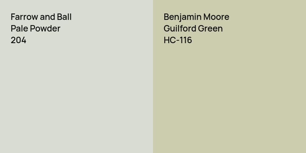 Farrow and Ball Pale Powder vs. Benjamin Moore Guilford Green