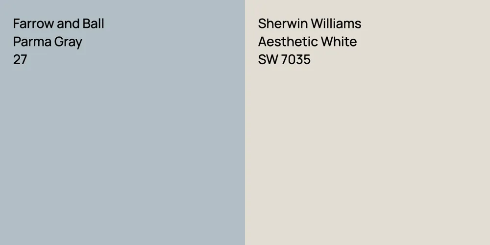 Farrow and Ball Parma Gray vs. Sherwin Williams Aesthetic White