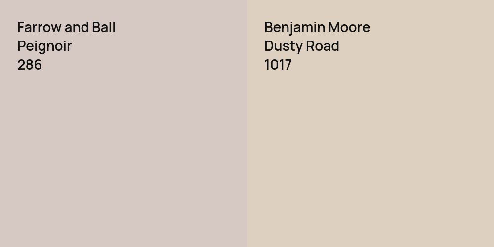 Farrow and Ball Peignoir vs. Benjamin Moore Dusty Road