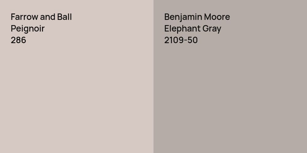 Farrow and Ball Peignoir vs. Benjamin Moore Elephant Gray