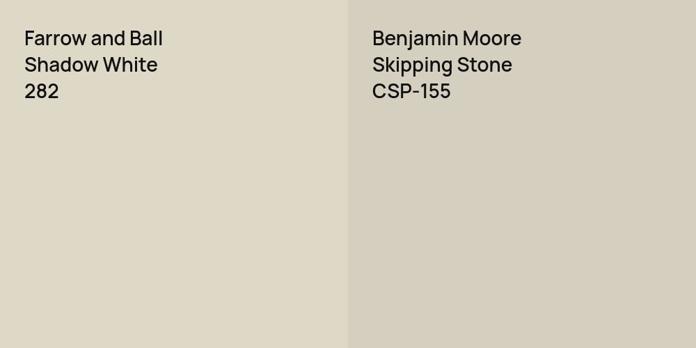 Farrow and Ball Shadow White vs. Benjamin Moore Skipping Stone