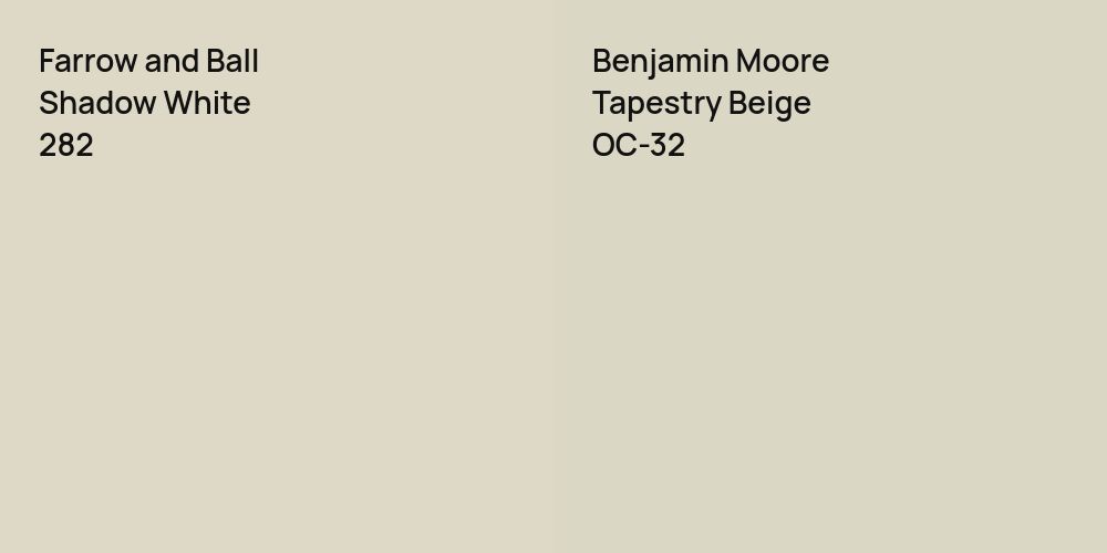 Farrow and Ball Shadow White vs. Benjamin Moore Tapestry Beige