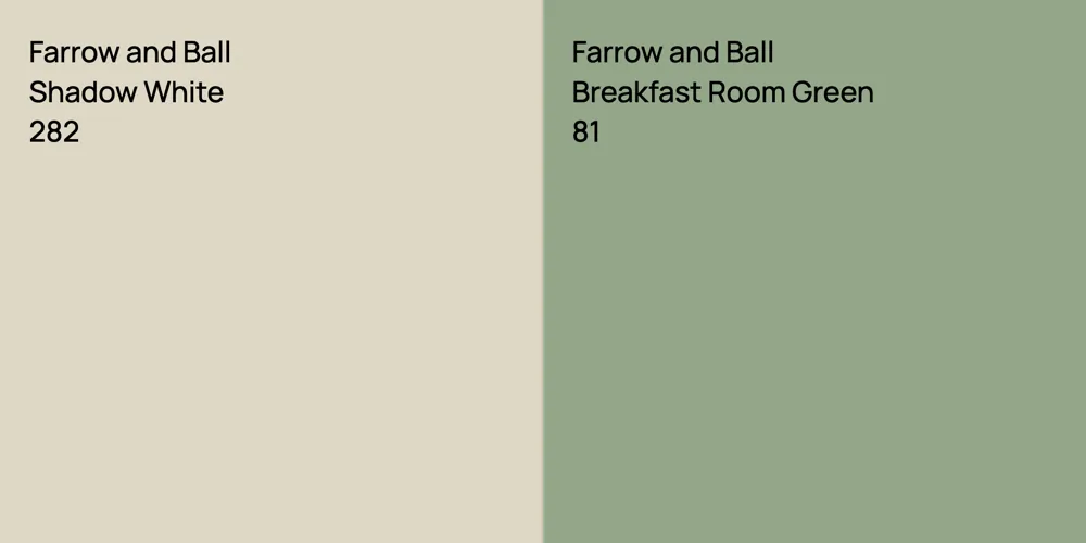 Farrow and Ball Shadow White vs. Farrow and Ball Breakfast Room Green