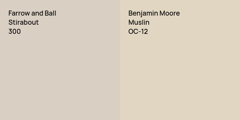 Farrow and Ball Stirabout vs. Benjamin Moore Muslin