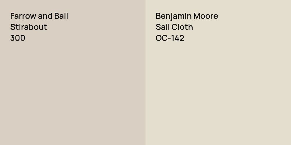 Farrow and Ball Stirabout vs. Benjamin Moore Sail Cloth