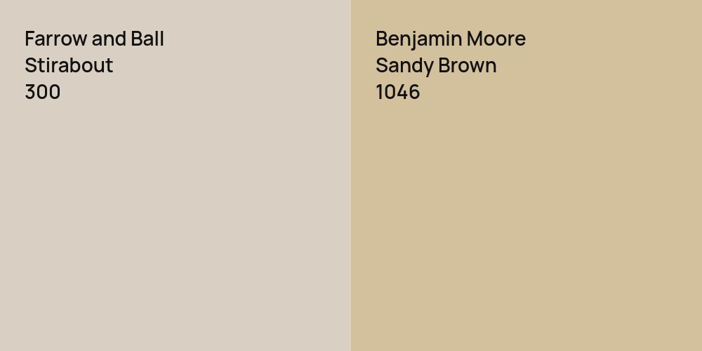 Farrow and Ball Stirabout vs. Benjamin Moore Sandy Brown