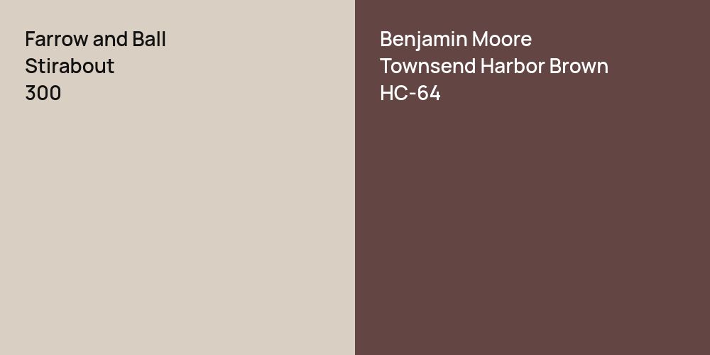 Farrow and Ball Stirabout vs. Benjamin Moore Townsend Harbor Brown