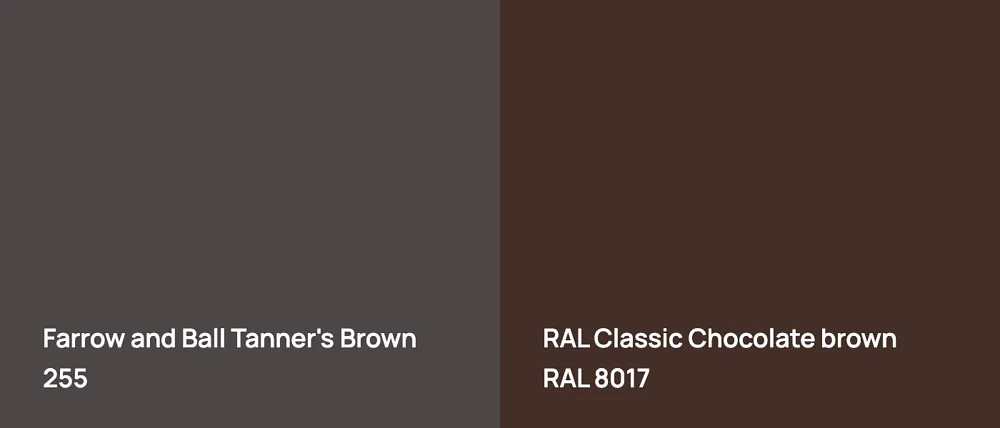 Farrow and Ball Tanner's Brown 255 vs RAL Classic  Chocolate brown RAL 8017