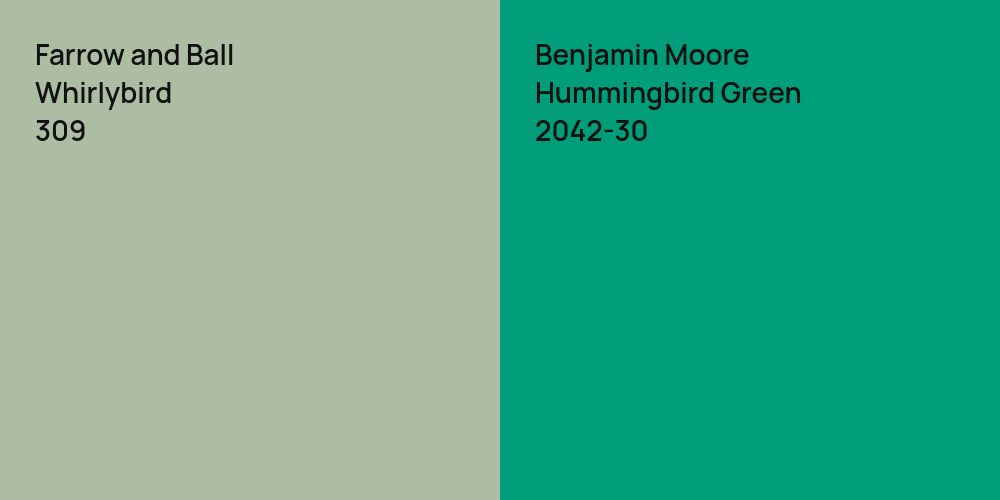 Farrow and Ball Whirlybird vs. Benjamin Moore Hummingbird Green