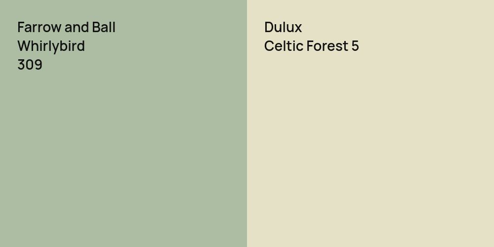 Farrow and Ball Whirlybird vs. Dulux Celtic Forest 5