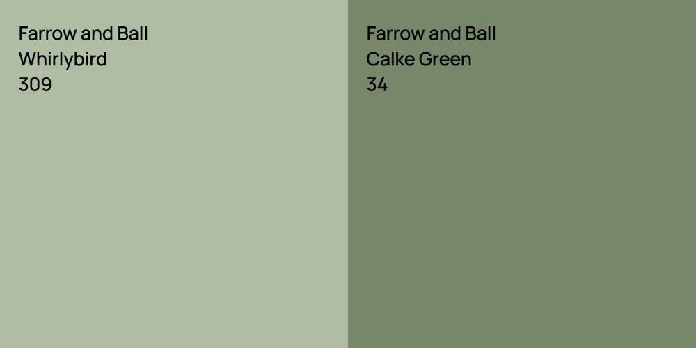 Farrow and Ball Whirlybird vs. Farrow and Ball Calke Green