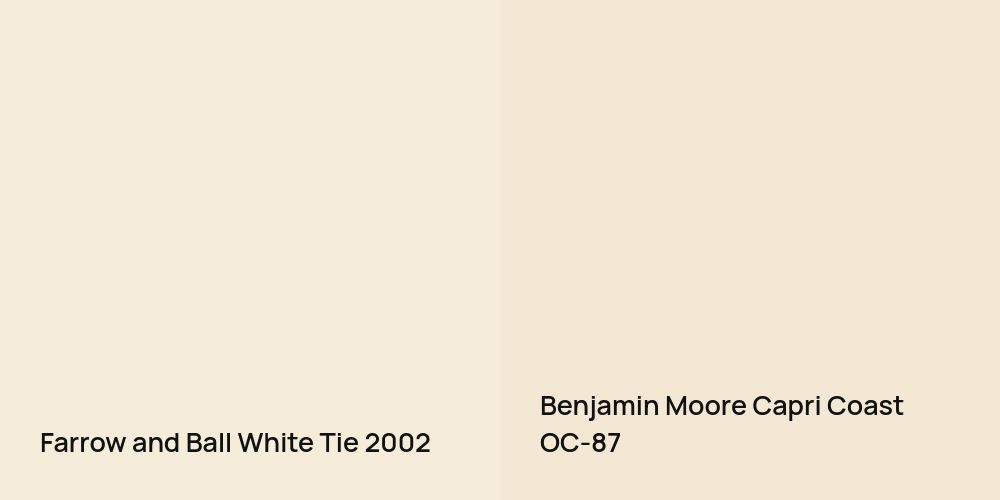 Farrow and Ball White Tie vs. Benjamin Moore Capri Coast