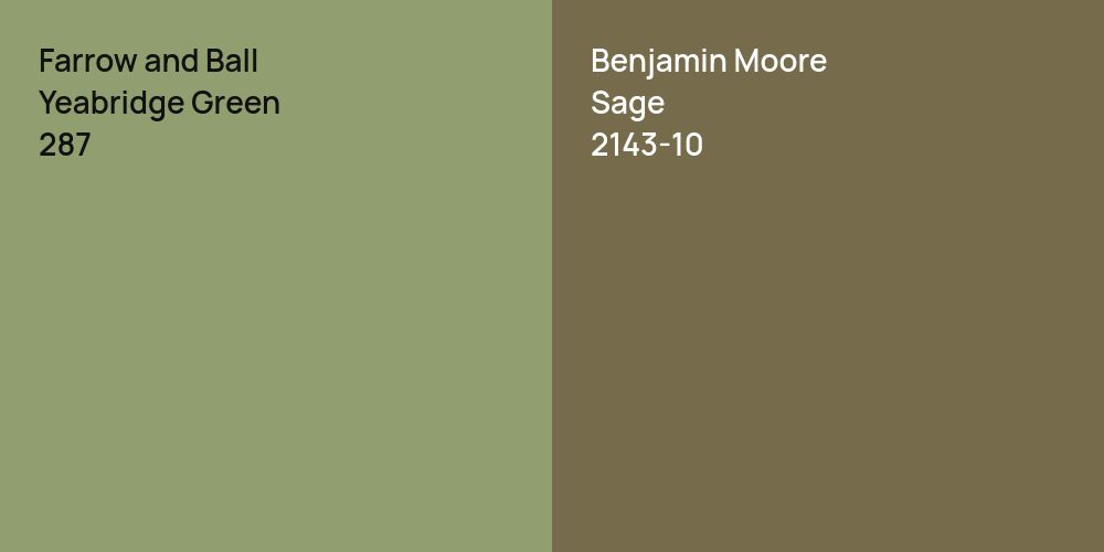 Farrow and Ball Yeabridge Green vs. Benjamin Moore Sage