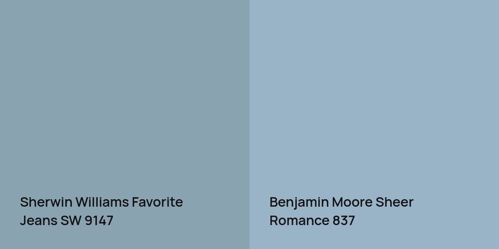 Sherwin Williams Favorite Jeans vs. Benjamin Moore Sheer Romance