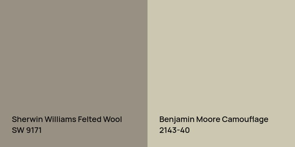 Sherwin Williams Felted Wool vs. Benjamin Moore Camouflage