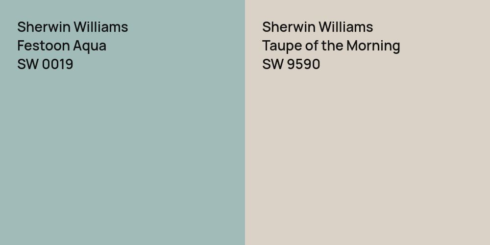 Sherwin Williams Festoon Aqua vs. Sherwin Williams Taupe of the Morning