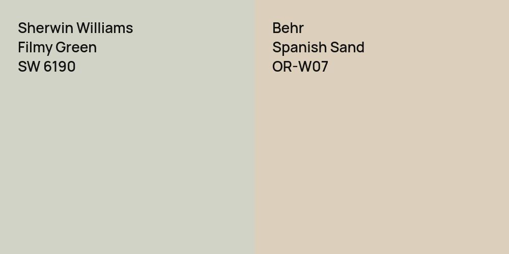 Sherwin Williams Filmy Green vs. Behr Spanish Sand