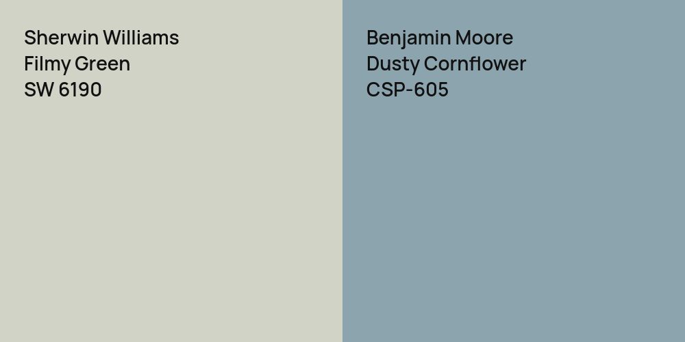 Sherwin Williams Filmy Green vs. Benjamin Moore Dusty Cornflower