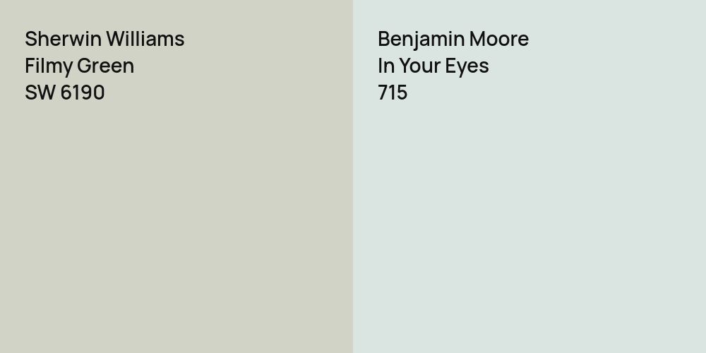 Sherwin Williams Filmy Green vs. Benjamin Moore In Your Eyes