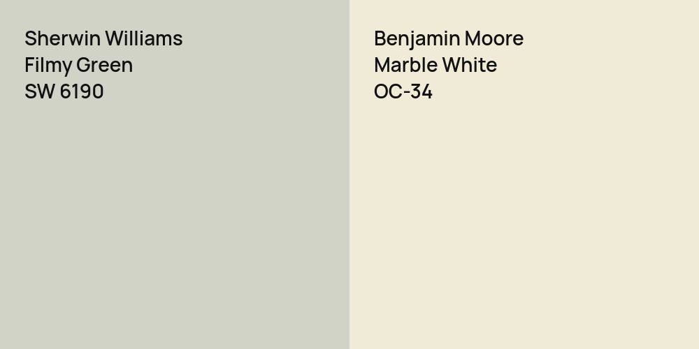 Sherwin Williams Filmy Green vs. Benjamin Moore Marble White