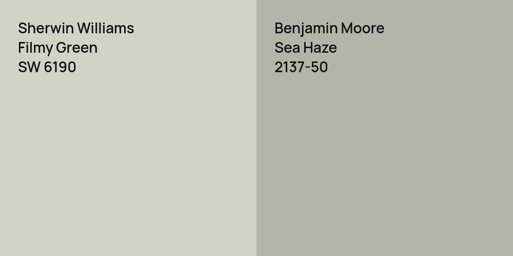 Sherwin Williams Filmy Green vs. Benjamin Moore Sea Haze