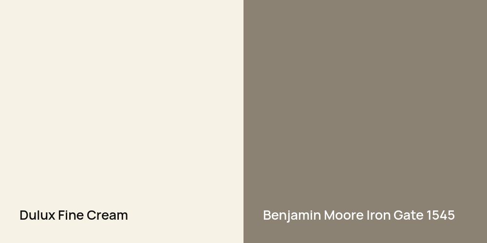 Dulux Fine Cream vs. Benjamin Moore Iron Gate