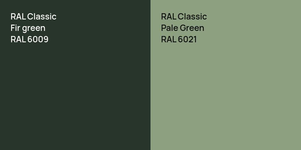 RAL Classic  Fir green vs. RAL Classic Pale Green