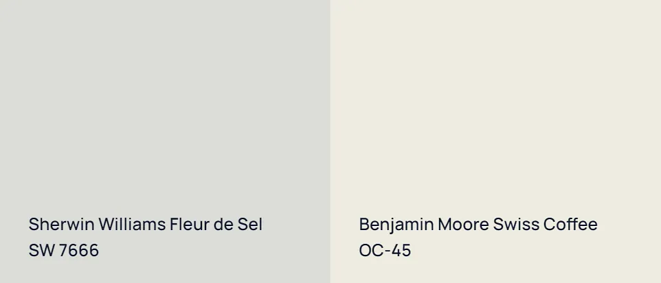 Sherwin Williams Fleur de Sel SW 7666 vs Benjamin Moore Swiss Coffee OC-45