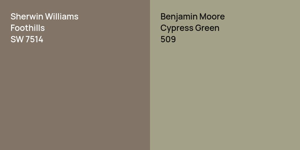 Sherwin Williams Foothills vs. Benjamin Moore Cypress Green