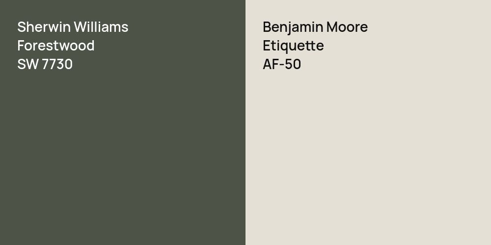 Sherwin Williams Forestwood vs. Benjamin Moore Etiquette