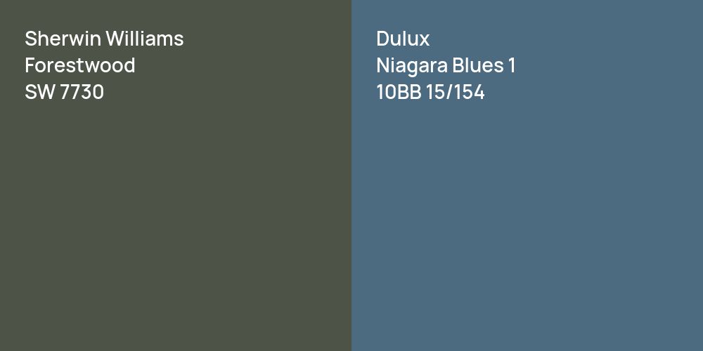 Sherwin Williams Forestwood vs. Dulux Niagara Blues 1