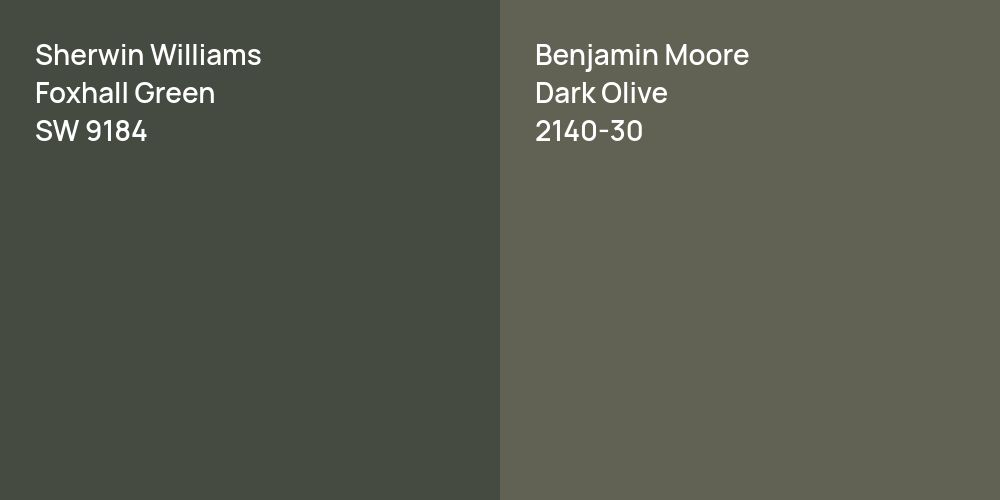 Sherwin Williams Foxhall Green vs. Benjamin Moore Dark Olive