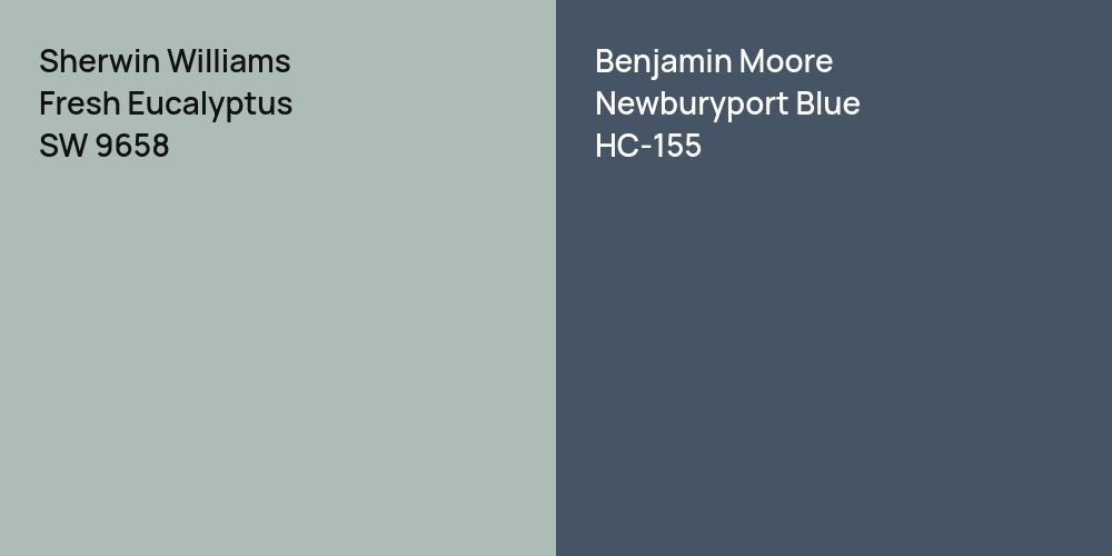 Sherwin Williams Fresh Eucalyptus vs. Benjamin Moore Newburyport Blue