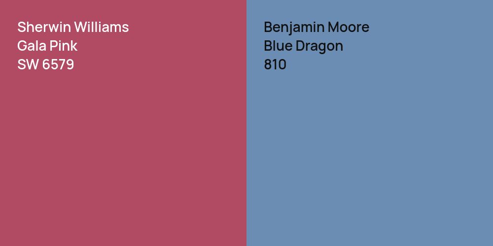 Sherwin Williams Gala Pink vs. Benjamin Moore Blue Dragon