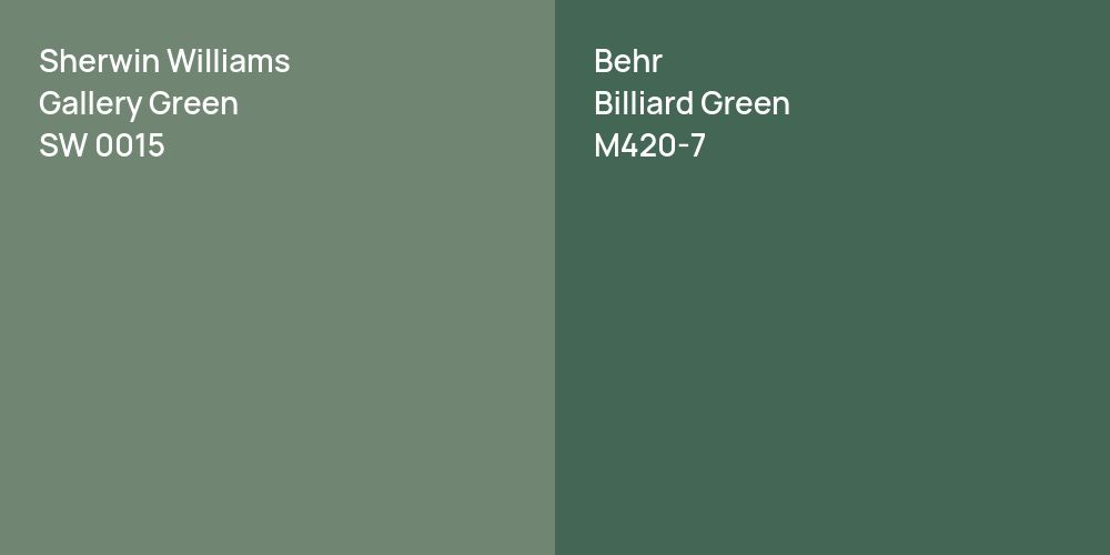 Sherwin Williams Gallery Green vs. Behr Billiard Green