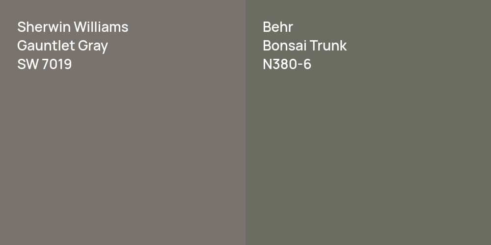 Sherwin Williams Gauntlet Gray vs. Behr Bonsai Trunk