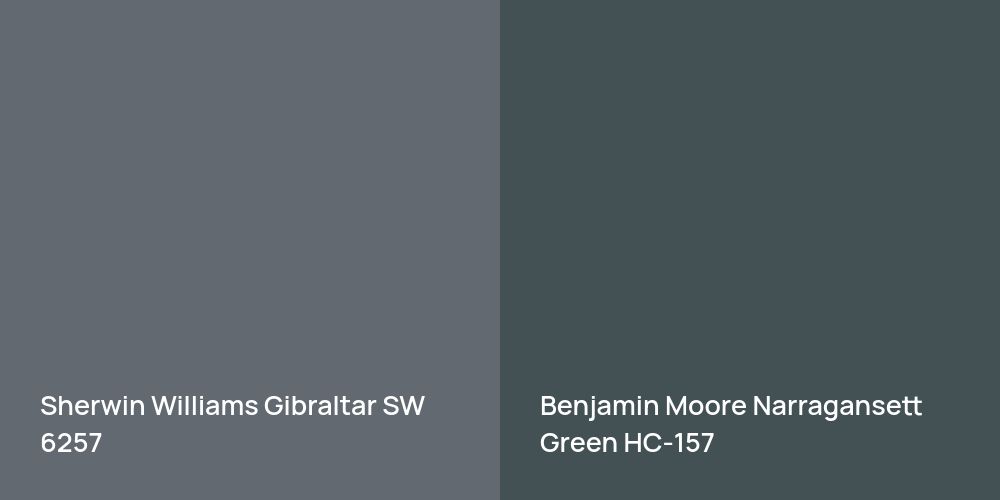 Sherwin Williams Gibraltar vs. Benjamin Moore Narragansett Green