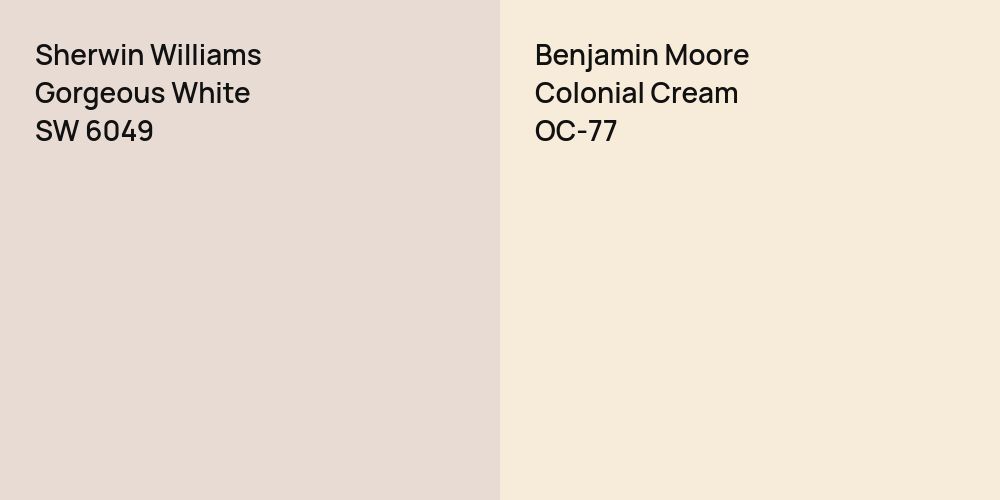 Sherwin Williams Gorgeous White vs. Benjamin Moore Colonial Cream