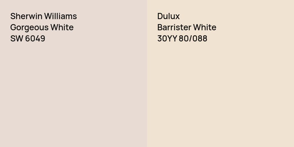 Sherwin Williams Gorgeous White vs. Dulux Barrister White