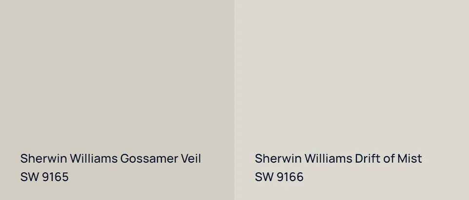 Sherwin Williams Gossamer Veil SW 9165 vs Sherwin Williams Drift of Mist SW 9166