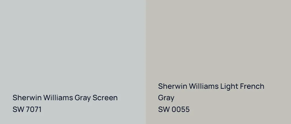 Sherwin Williams Gray Screen SW 7071 vs Sherwin Williams Light French Gray SW 0055