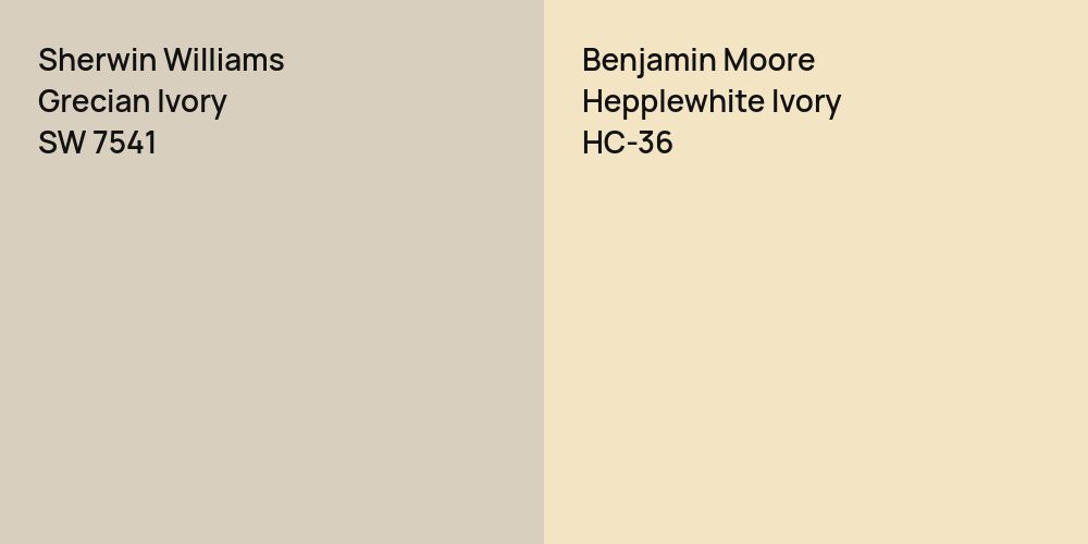 Sherwin Williams Grecian Ivory vs. Benjamin Moore Hepplewhite Ivory