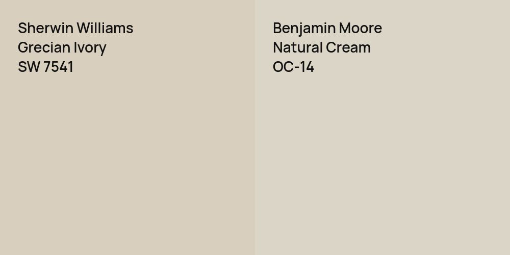 Sherwin Williams Grecian Ivory vs. Benjamin Moore Natural Cream