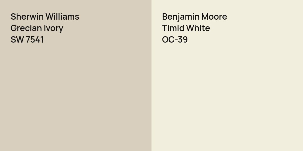 Sherwin Williams Grecian Ivory vs. Benjamin Moore Timid White