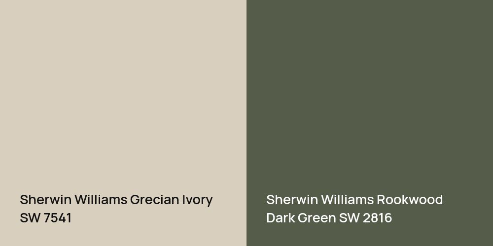 Sherwin Williams Grecian Ivory vs. Sherwin Williams Rookwood Dark Green