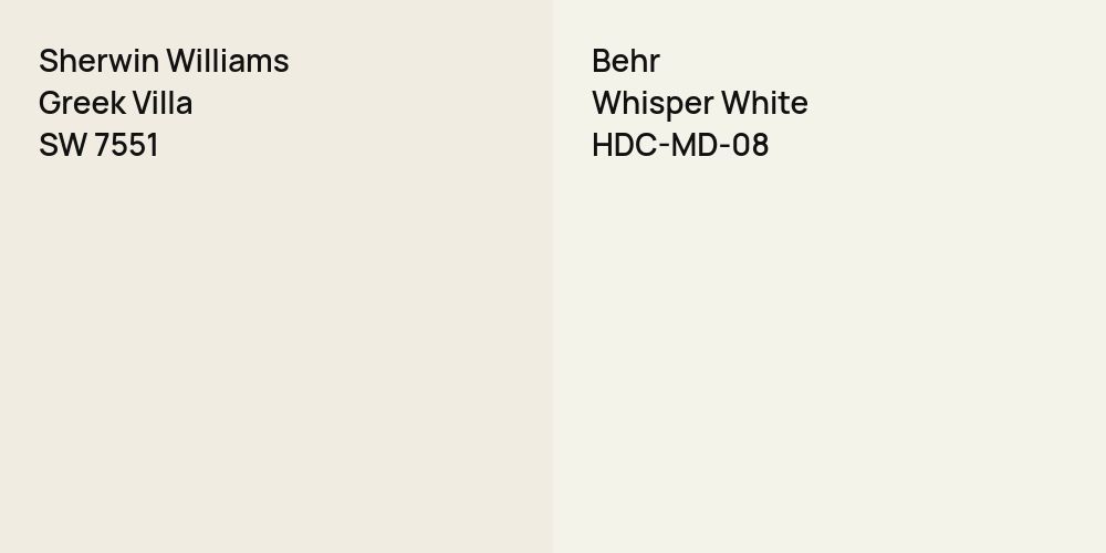 Sherwin Williams Greek Villa vs. Behr Whisper White