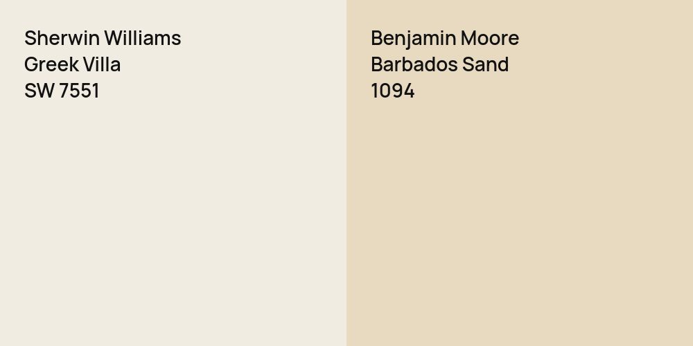 Sherwin Williams Greek Villa vs. Benjamin Moore Barbados Sand