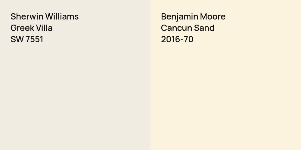 Sherwin Williams Greek Villa vs. Benjamin Moore Cancun Sand