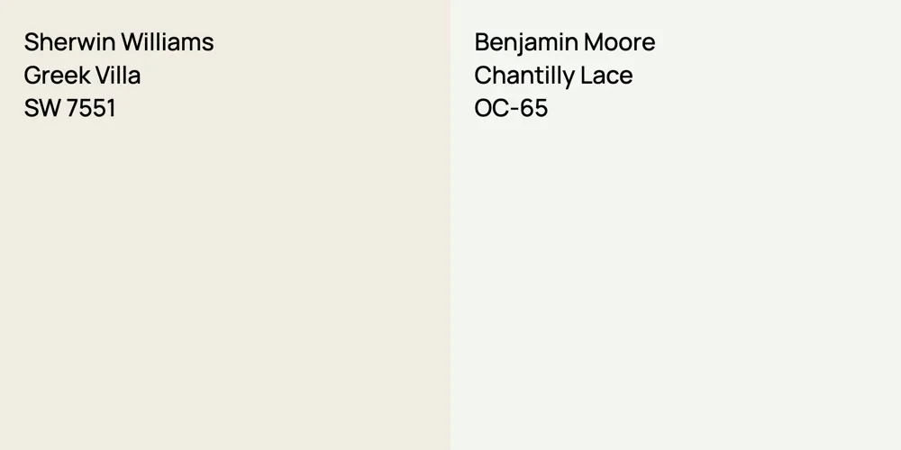 Sherwin Williams Greek Villa vs. Benjamin Moore Chantilly Lace